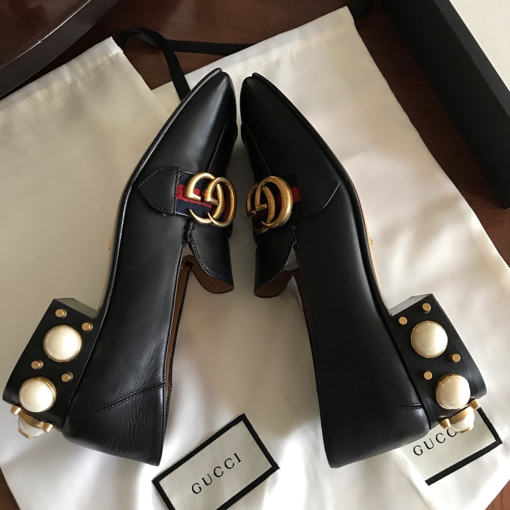SOLD‼️ Gucci Mid Heel Pearl Loafers 36.5 /7 - Picture 5 of 11